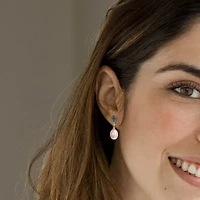 Womens Diamond Accent Pink Cultured Freshwater Pearl 10K White Gold Drop Earrings