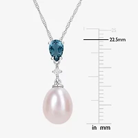 Womens Diamond Accent Pink Cultured Freshwater Pearl 10K White Gold 17 Inch Pendant Necklace