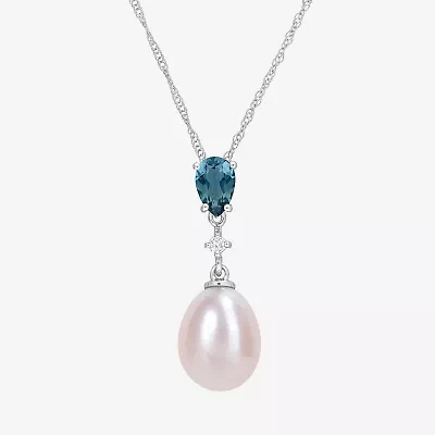 Womens Diamond Accent Pink Cultured Freshwater Pearl 10K White Gold 17 Inch Pendant Necklace