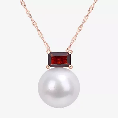 Womens White Cultured Freshwater Pearl 10K Rose Gold 17 Inch Pendant Necklace