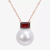 Womens White Cultured Freshwater Pearl 10K Rose Gold 17 Inch Pendant Necklace