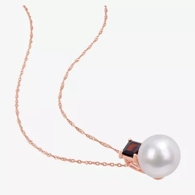 Womens White Cultured Freshwater Pearl 10K Rose Gold 17 Inch Pendant Necklace