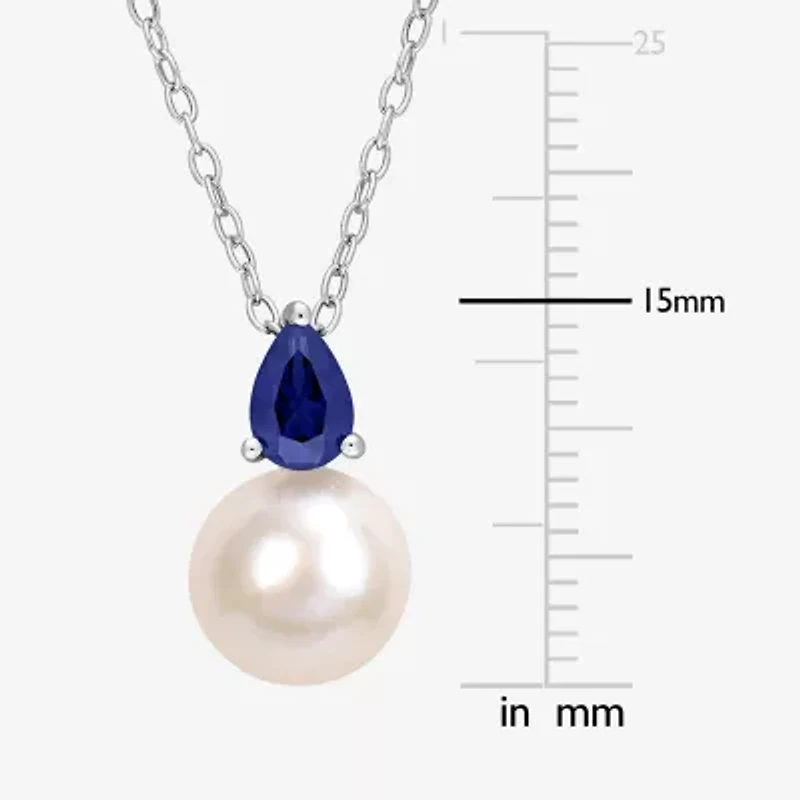 Womens White Cultured Freshwater Pearl Sterling Silver Inch Pendant Necklace