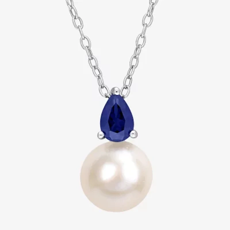 Womens White Cultured Freshwater Pearl Sterling Silver Inch Pendant Necklace