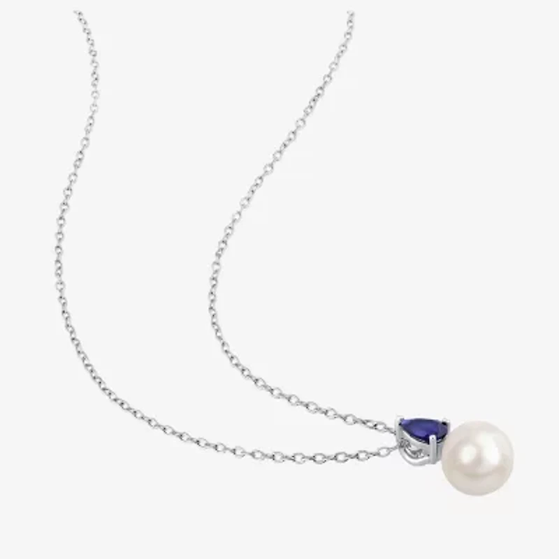 Womens White Cultured Freshwater Pearl Sterling Silver Inch Pendant Necklace