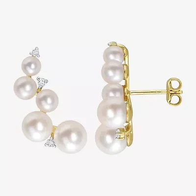 Womens White Cultured Freshwater Pearl 18K Gold Over Silver Drop Earrings