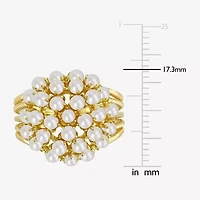 Womens 2.5MM White Cultured Freshwater Pearl 18K Gold Over Silver Cocktail Ring