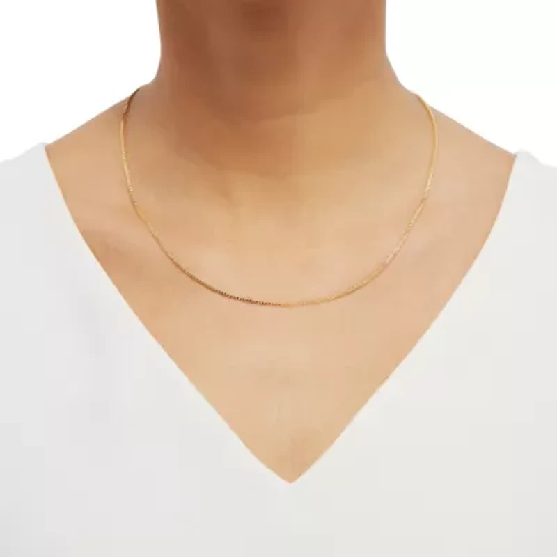 Adjustable Womens 14K Gold 20 Inch Box Chain Necklace