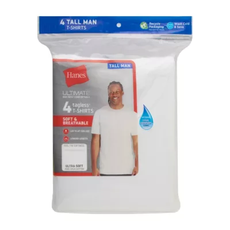 Hanes Mens 4 Pack Short Sleeve Crew Neck Moisture Wicking T-Shirt Tall