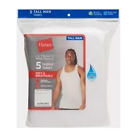 Hanes Mens Round Neck Sleeveless 5 Pack Tall Tank