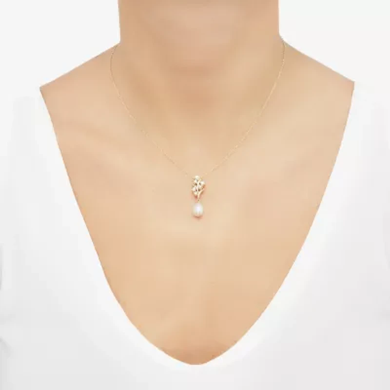 Womens White Cultured Freshwater Pearl 14K Gold Over Silver Sterling Silver 18 Inch Pendant Necklace
