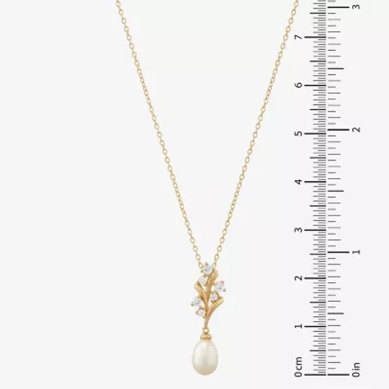 Womens White Cultured Freshwater Pearl 14K Gold Over Silver Sterling Silver 18 Inch Pendant Necklace