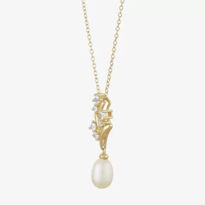 Womens White Cultured Freshwater Pearl 14K Gold Over Silver Sterling Silver 18 Inch Pendant Necklace