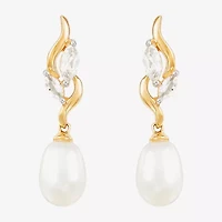 Womens White Cultured Freshwater Pearl 10K Gold Drop Earrings