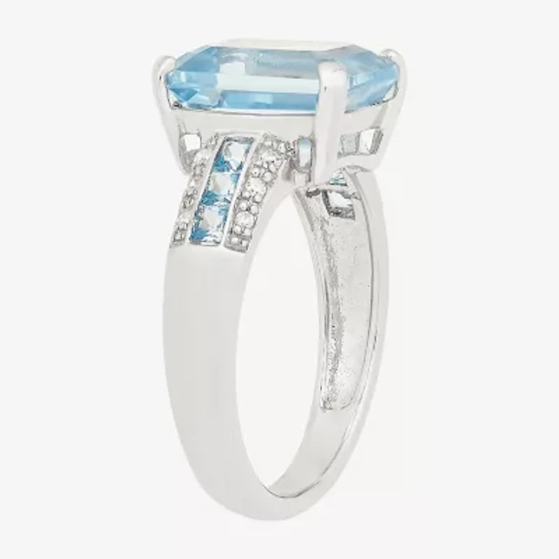 Womens Simulated Blue Aquamarine Sterling Silver Cocktail Ring