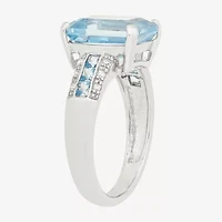 Womens Simulated Blue Aquamarine Sterling Silver Cocktail Ring