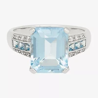 Womens Simulated Blue Aquamarine Sterling Silver Cocktail Ring