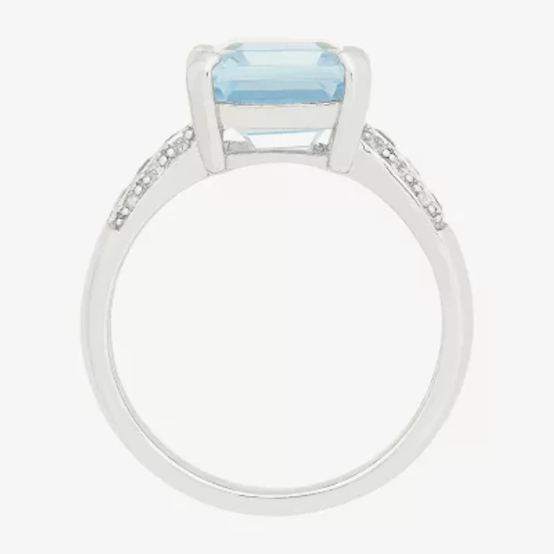 Womens Simulated Blue Aquamarine Sterling Silver Cocktail Ring