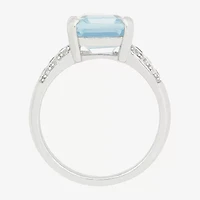 Womens Simulated Blue Aquamarine Sterling Silver Cocktail Ring