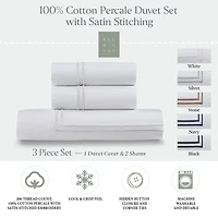Ella Jayne 100% Cotton Percale 3 Piece Duvet Set with Satin Stitching