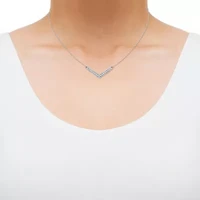 Womens White Diamond 10K Gold 18 Inch Chevron Necklace