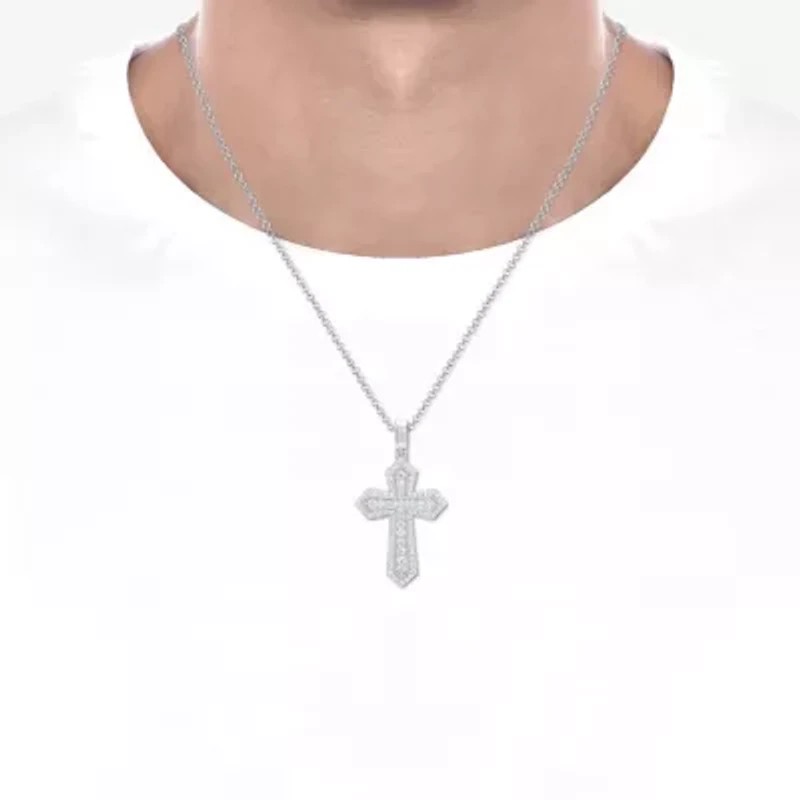 Mens 2 CT. T.W. Natural White Diamond 10K Gold 10K White Gold Cross Pendant