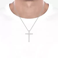 (I / I1) Mens 1 1/2 CT. T.W. Lab Grown White Diamond 10K Gold 10K White Gold Cross Pendant