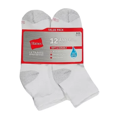 Hanes Ultimate Mens Multi-Pack 12 Pair Quarter Ankle Socks
