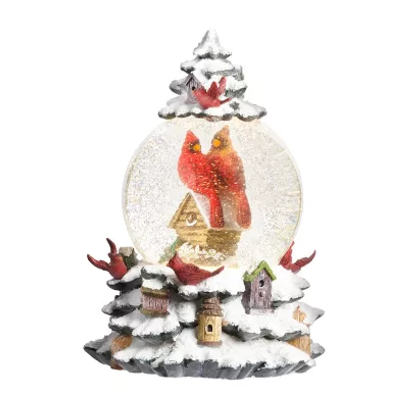 Roman 9in Lights Swirl Cardinal Dome Christmas Snow Globe