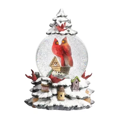 Roman 9in Lights Swirl Cardinal Dome Christmas Snow Globe