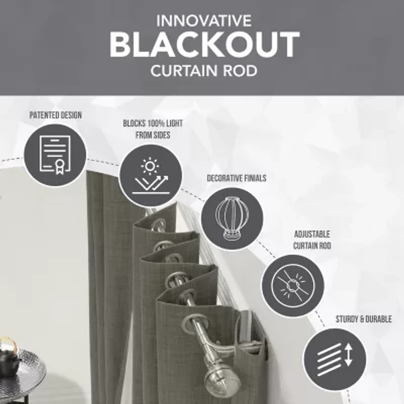 Thermaplus Black Double Cap Finial 1 IN Adjustable Curtain Rod