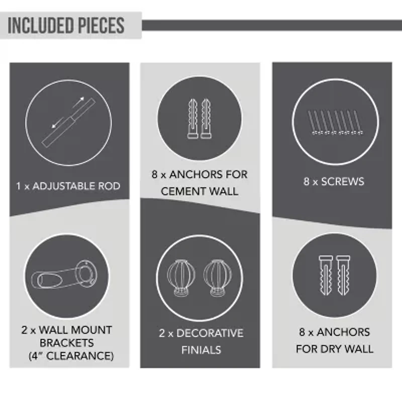 Thermaplus Black Double Cap Finial 1 IN Adjustable Curtain Rod