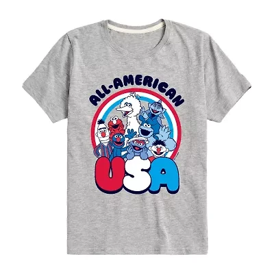 Big Kid Girls Crew Neck Short Sleeve Classic Fit Sesame Street Graphic T-Shirt
