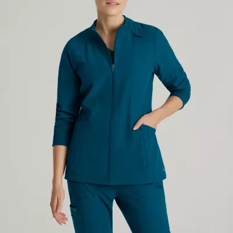 Barco One Bow894 Venture 4-Pocket Banded Collar Warm-Up Womens Wrinkle Resistant Scrub Jackets