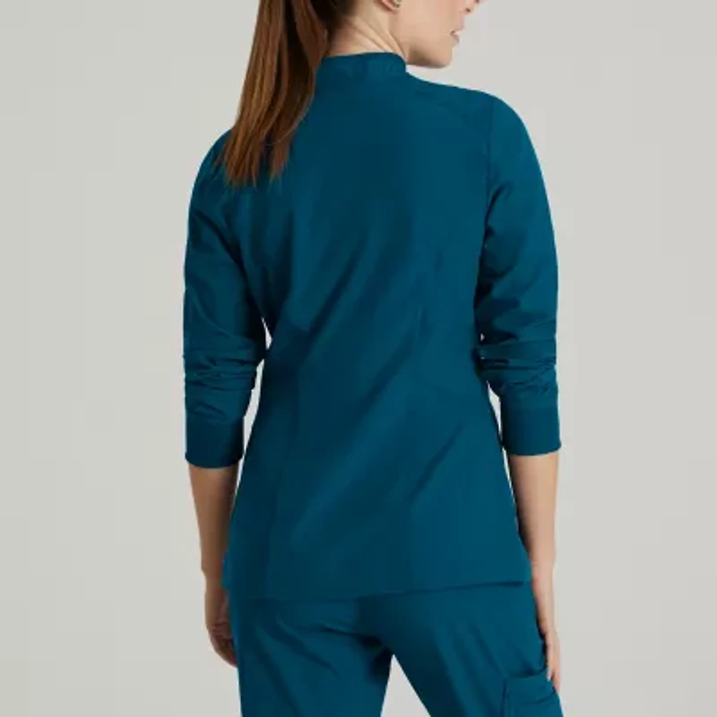 Barco One Bow894 Venture 4-Pocket Banded Collar Warm-Up Womens Plus Tall Wrinkle Resistant Scrub Jackets