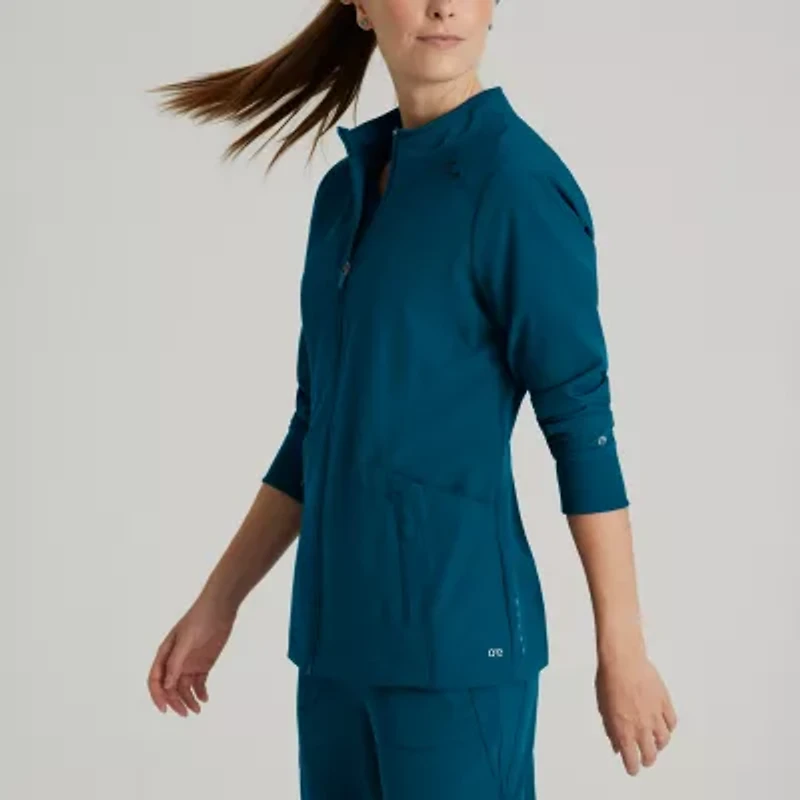Barco One Bow894 Venture 4-Pocket Banded Collar Warm-Up Womens Plus Tall Wrinkle Resistant Scrub Jackets