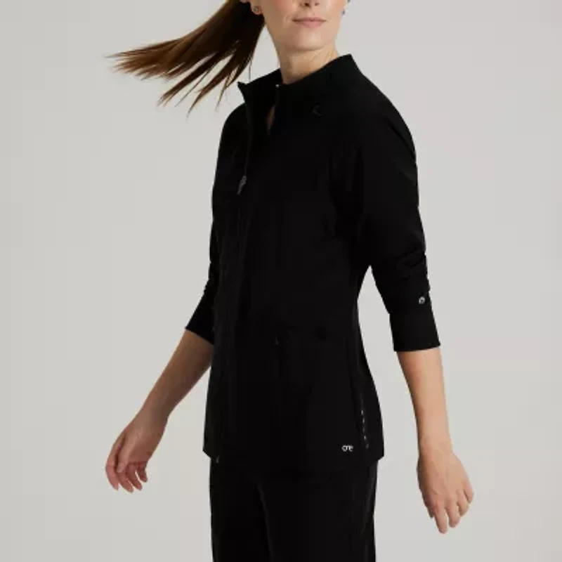 Barco One Bow894 Venture 4-Pocket Banded Collar Warm-Up Womens Plus Tall Wrinkle Resistant Scrub Jackets