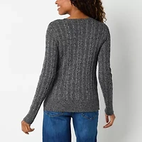 St. John's Bay Womens Crew Neck Long Sleeve Cable Knit Pullover Sweater