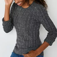 St. John's Bay Womens Crew Neck Long Sleeve Cable Knit Pullover Sweater