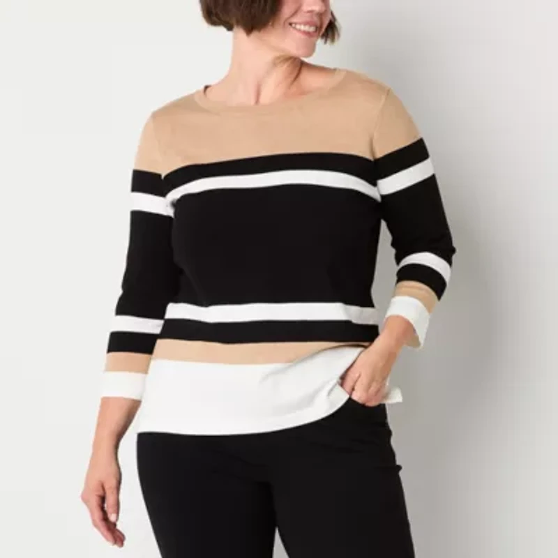 Liz Claiborne Womens Crew Neck 3/4 Sleeve Pullover Sweater