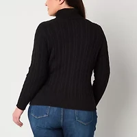 St. John's Bay Plus Womens Turtleneck Long Sleeve Cable Knit Pullover Sweater
