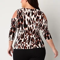 Bold Elements Womens Plus Asymmetrical Neck 3/4 Sleeve Blouse