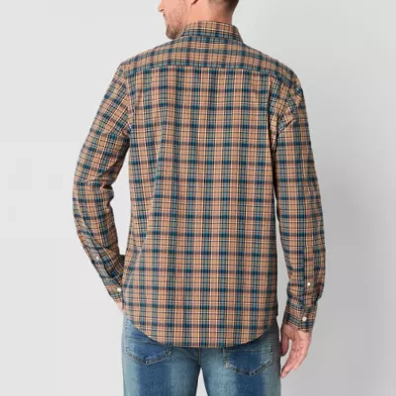 St. John's Bay Stretch Poplin Mens Long Sleeve Slim Fit Button-Down Shirt