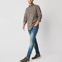 St. John's Bay Stretch Poplin Mens Long Sleeve Slim Fit Button-Down Shirt