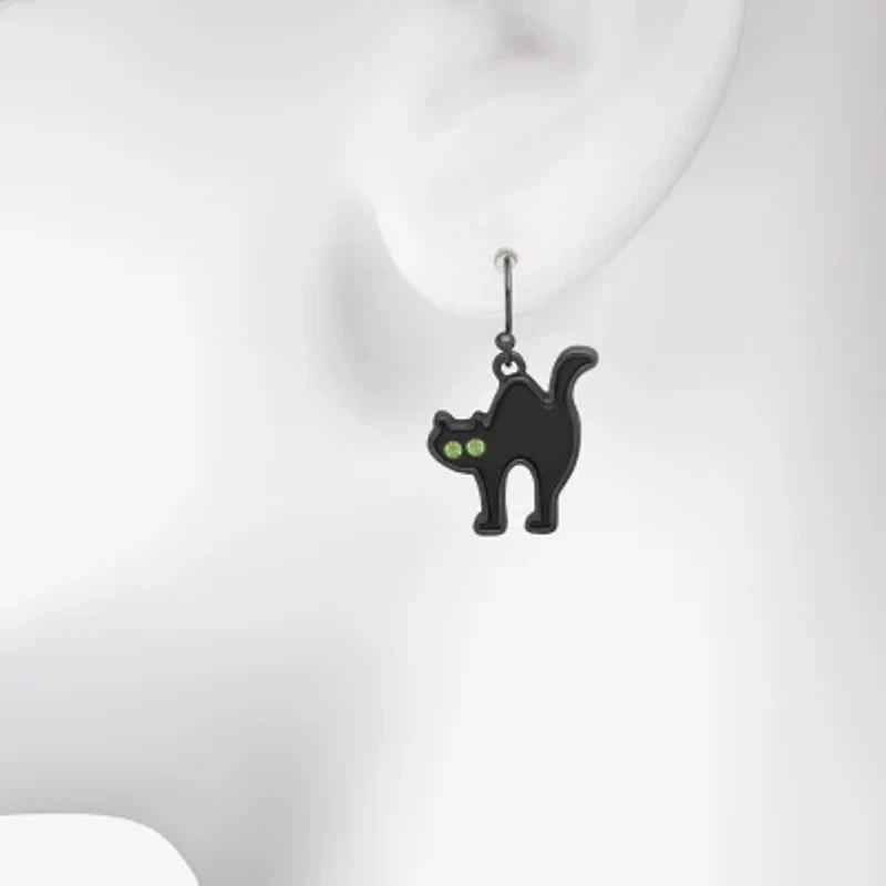 Bijoux Bar Delicates Halloween Black Cat Womens Green Glass Drop Earrings