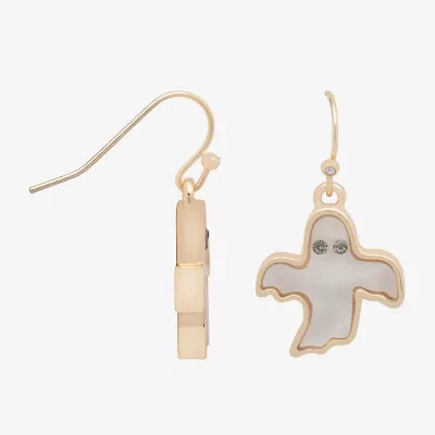 Bijoux Bar Delicates Halloween Gold Tone Ghost Womens Black Glass Drop Earrings