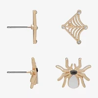 Bijoux Bar Delicates Halloween Gold Tone Spider & Web Womens Glass 2 Pair Earring Set