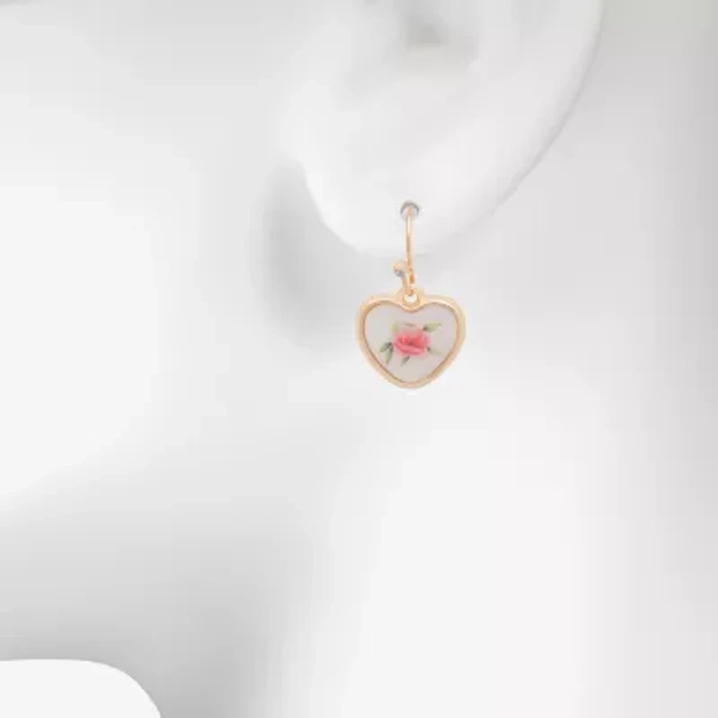 Bijoux Bar Delicates Gold Tone Womens Flower Heart Drop Earrings