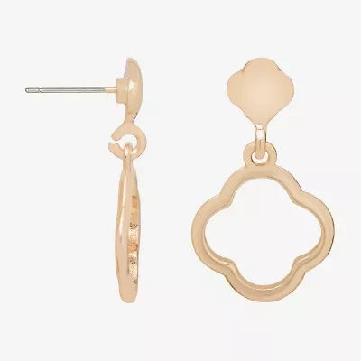 Bijoux Bar Delicates Gold Tone Womens Clover Drop Earrings