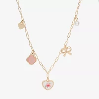 Bijoux Bar Delicates Gold Tone Womens Simulated Pearl Bow Clover Flower 16 Inch Pendant Necklace